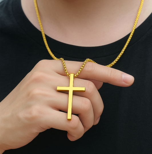 Gold Cross- Curb Chain 55cm