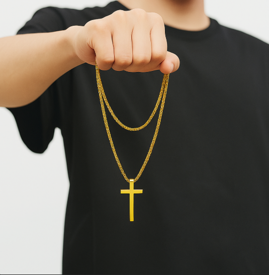 Gold Cross- Curb Chain 55cm