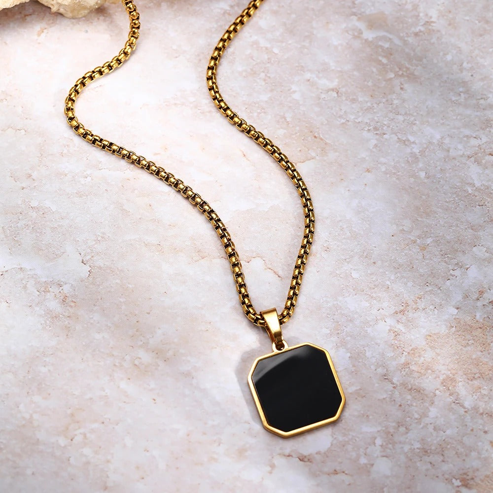 Golden Chain- Black Onyx Pendant 45-50cm