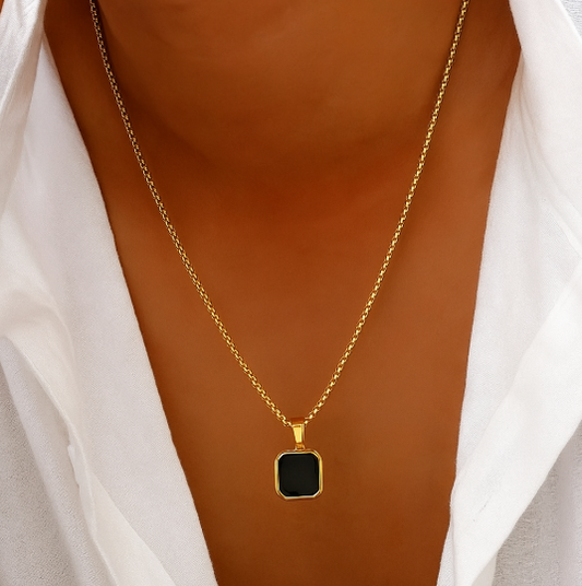 Golden Chain- Black Onyx Pendant 45-50cm