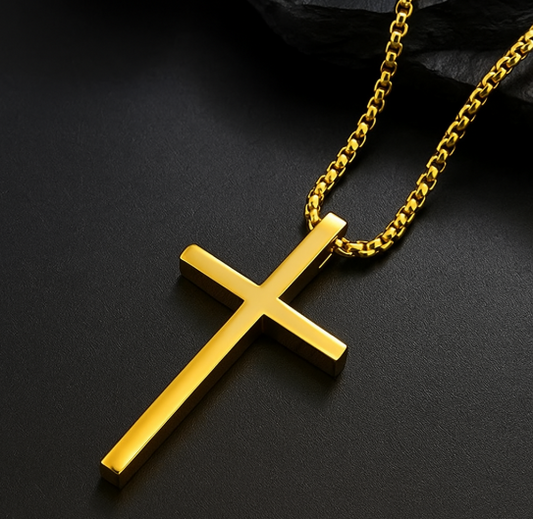 Gold Cross- Curb Chain 55cm