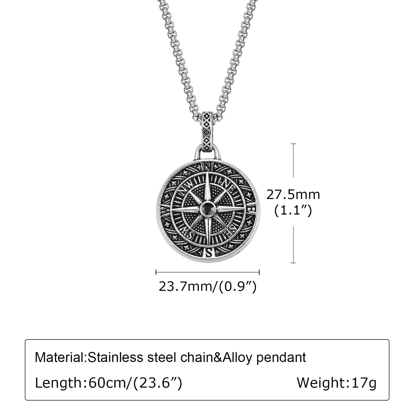 Silver Chain- Compass Pendant 60cm