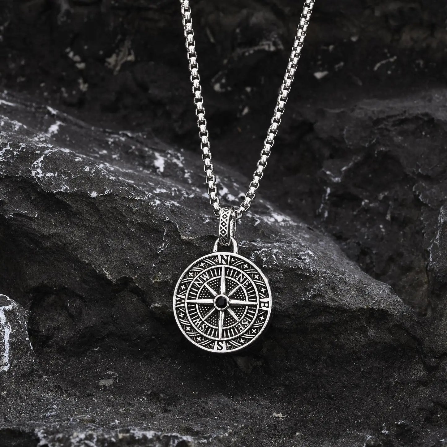 Silver Chain- Compass Pendant 60cm