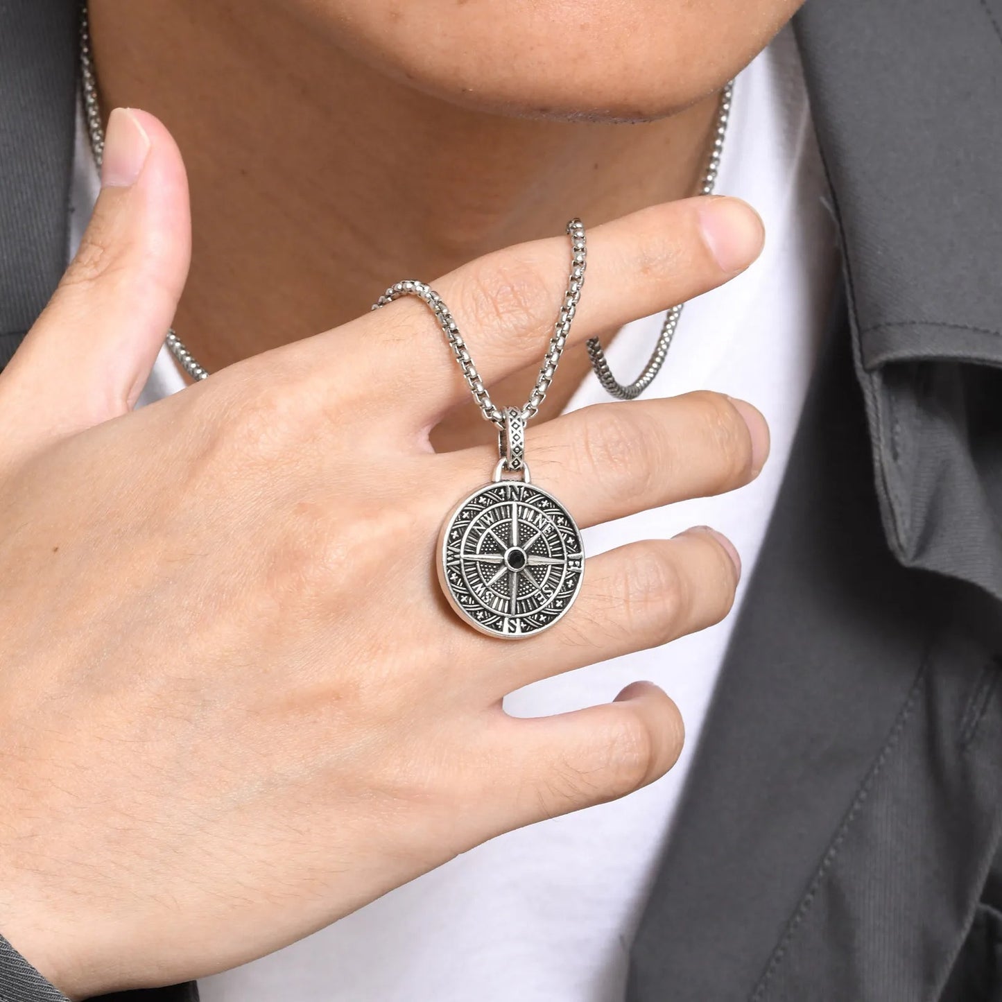 Silver Chain- Compass Pendant 60cm