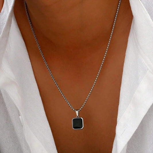 Silver Chain- Black Onyx Pendant 45-50cm