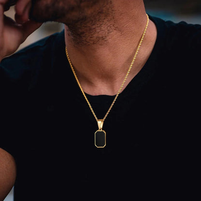 Golden Rope Chain - Onyx Pendant