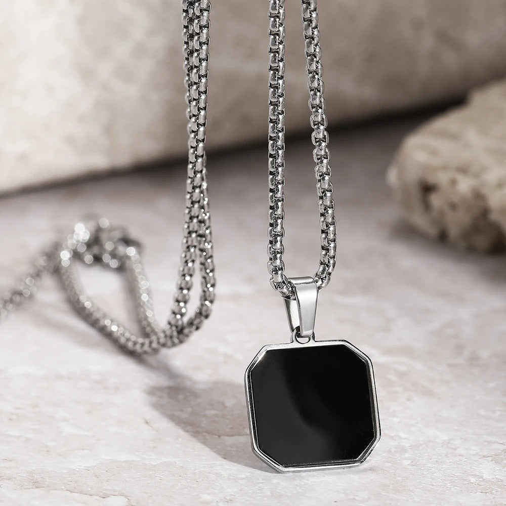 Silver Chain- Black Onyx Pendant 45-50cm