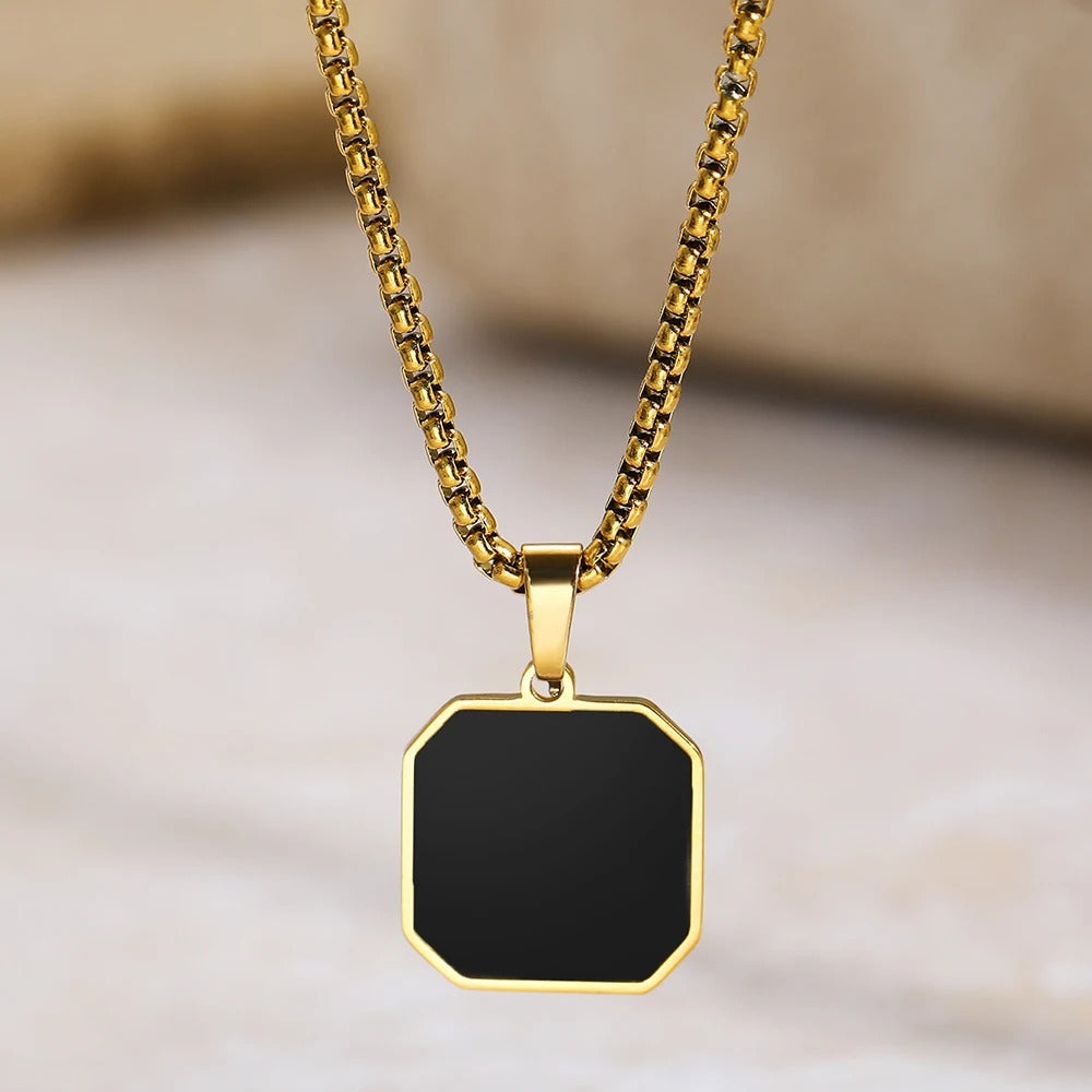 Golden Chain- Black Onyx Pendant 45-50cm