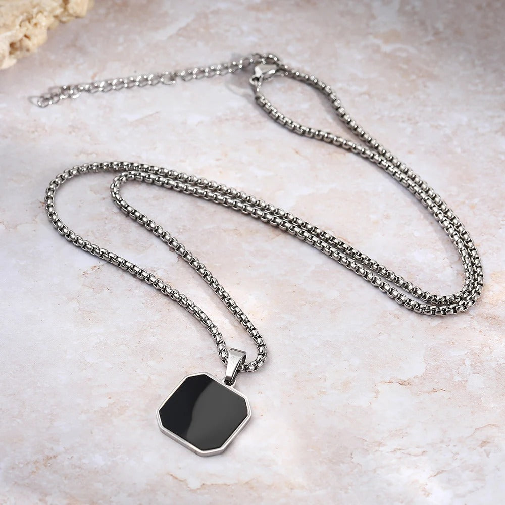 Silver Chain- Black Onyx Pendant 45-50cm
