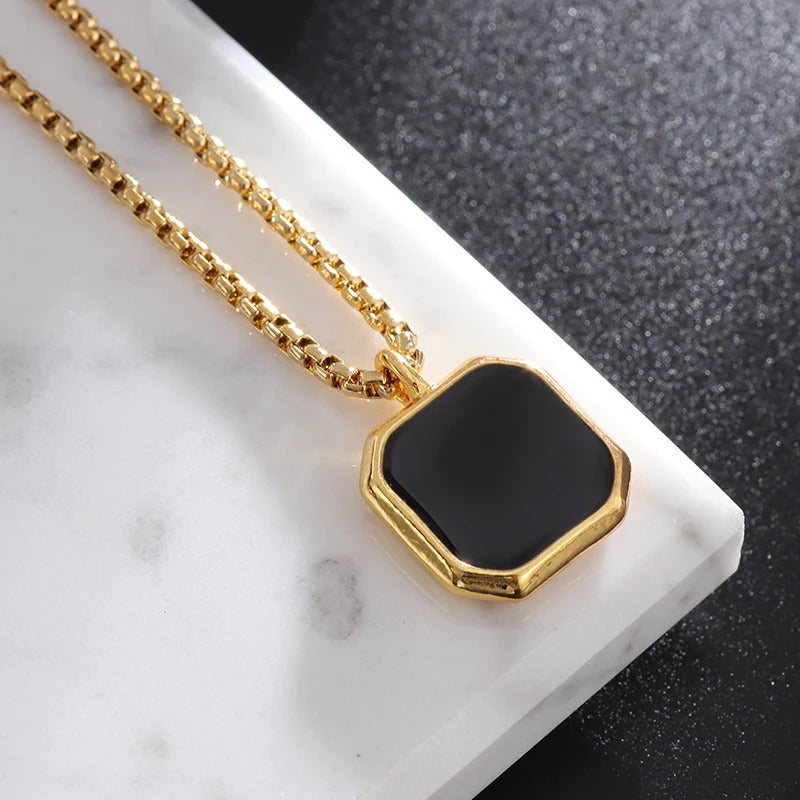 Golden Chain- Black Onyx Pendant 45-50cm