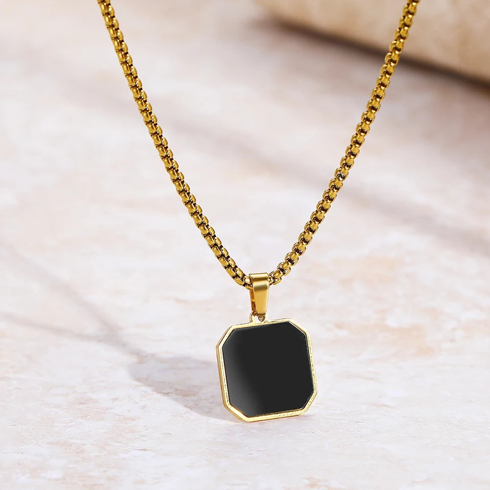 Golden Chain- Black Onyx Pendant 45-50cm