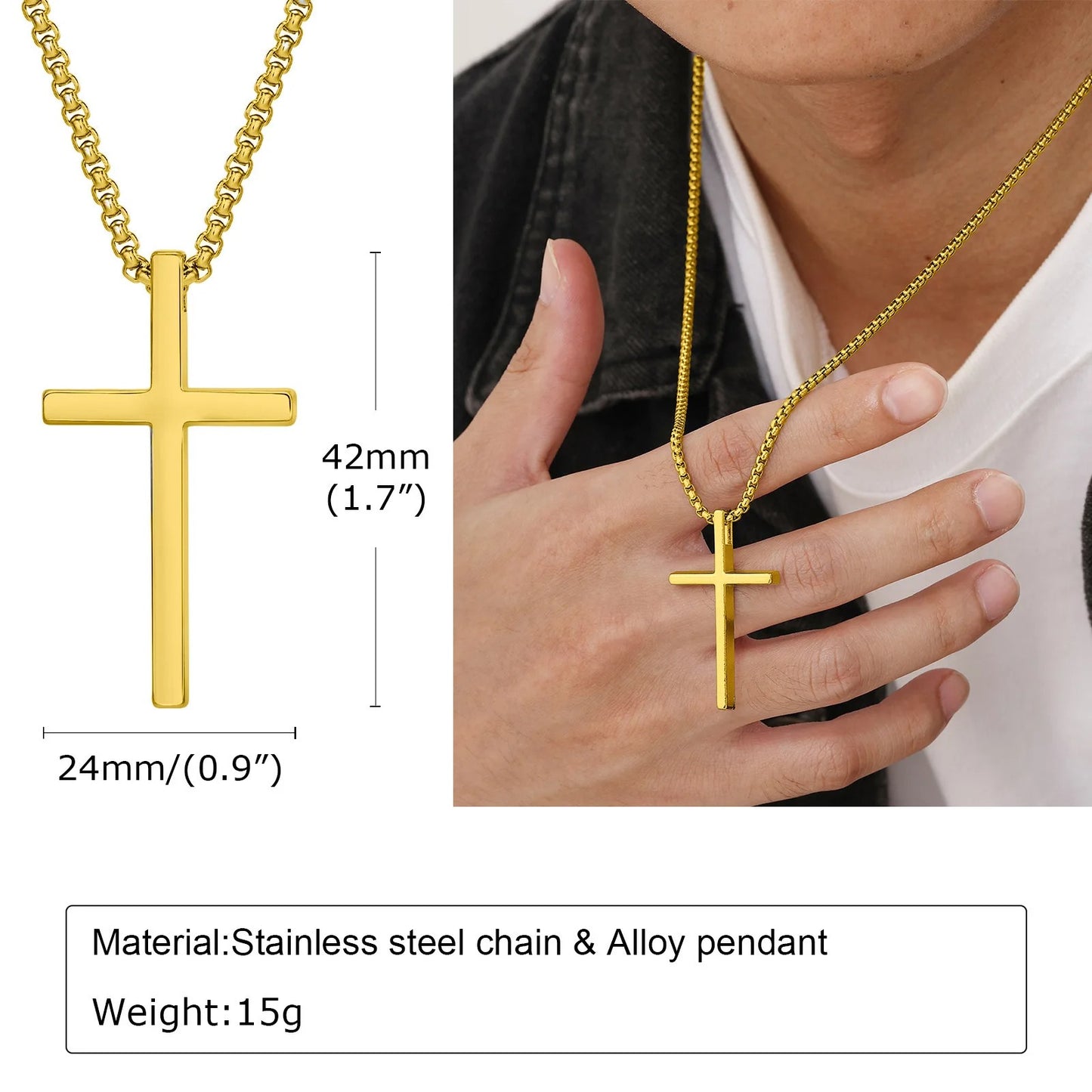 Gold Cross- Curb Chain 55cm